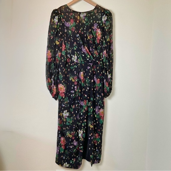 AMUR Sabine Drape Dress | Front Slit | Black | Floral | Sheer | Size 10 - Picture 7 of 16